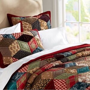 New Vintage S/3 Pottery Barn Tumbling Block Patchwork Velvet Quilt Set, F/Q